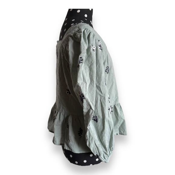 Universal Thread Womens Blouse Sz S Sage Green Blue White Embroidered Flowers - Picture 5 of 9